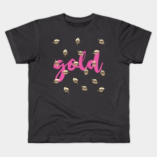 Gold Leaf Pattern Linen Look Kids T-Shirt